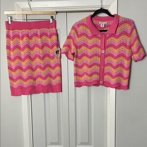 Sincerely Jules Pink and Yellow Knit Chevron Set